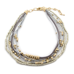 Multi String Choker Beaded Strings Grey - Mimmic Fashion Jewelry
