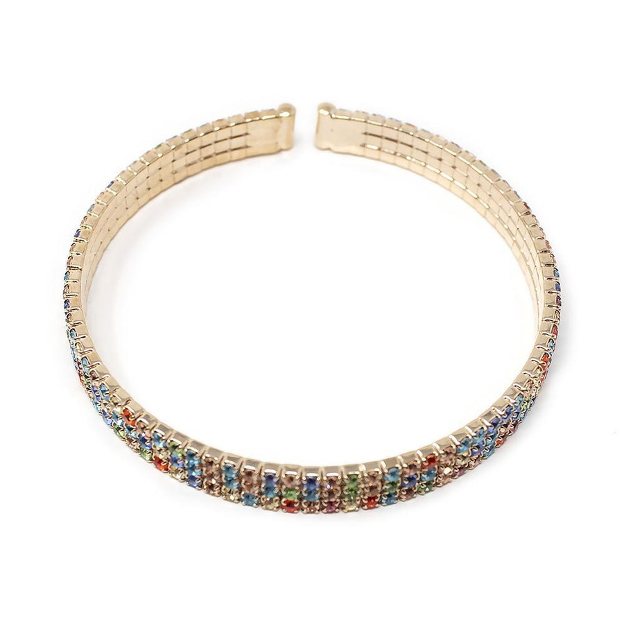 MultiColor Crystal 3 Row Curly Wire Bracelet - Mimmic Fashion Jewelry