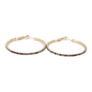 MultiColor Crystal 50MM Clip On Hoop Earrings Gold Tone - Mimmic Fashion Jewelry