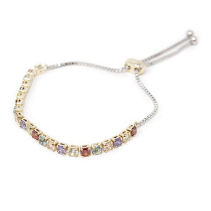 Multicolor Square CZ Slider Bracelet Two Tone - Mimmic Fashion Jewelry