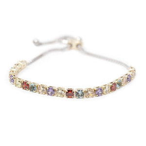Multicolor Square CZ Slider Bracelet Two Tone - Mimmic Fashion Jewelry