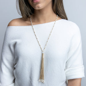Nat Glass Bead Long Neck With Beaded Tassel Gold T - Mimmic Fashion Jewelry
