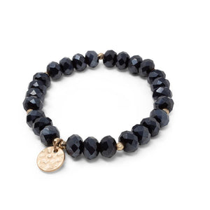 Navy Glass Bead Bracelet W Disc Charm GoldT - Mimmic Fashion Jewelry