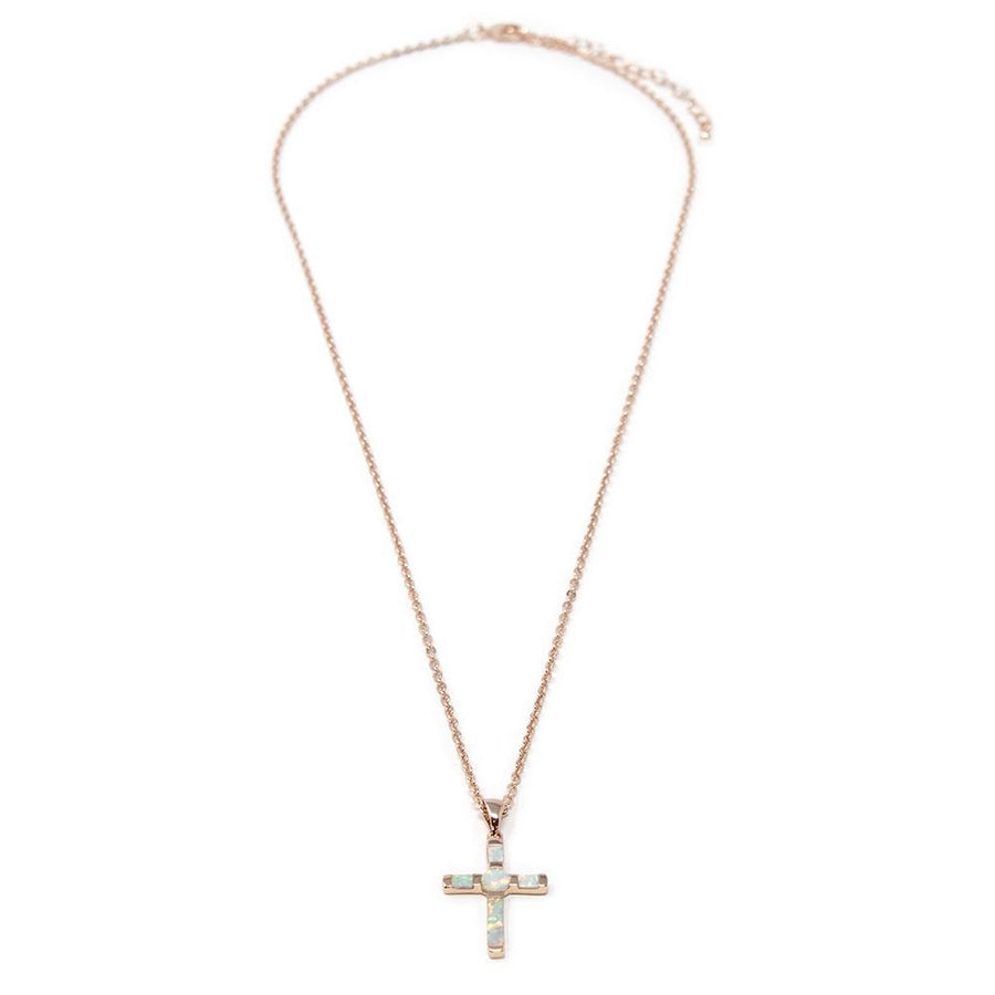Necklace Opal Cross Pendant Rose Gold Plated - Mimmic Fashion Jewelry