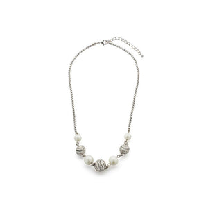 Necklace Silver Tone with Balls and Pearls - Mimmic Fashion Jewelry