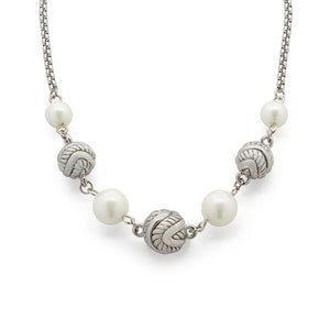 Necklace Silver Tone with Balls and Pearls - Mimmic Fashion Jewelry