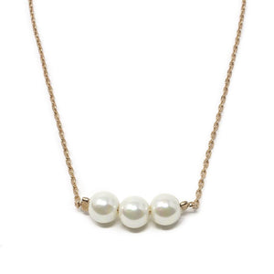 Necklace 3 Pearl Station Gold Tone - Mimmic Fashion Jewelry