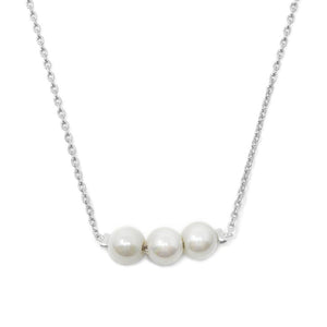 Necklace 3 Pearl Station Silver Tone - Mimmic Fashion Jewelry