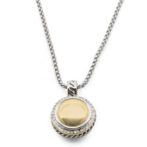 Necklace Two Tone Round Pave Pendant - Mimmic Fashion Jewelry