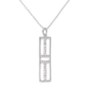 Necklace W Open Bar Pave Pendant Rhodium Pl - Mimmic Fashion Jewelry