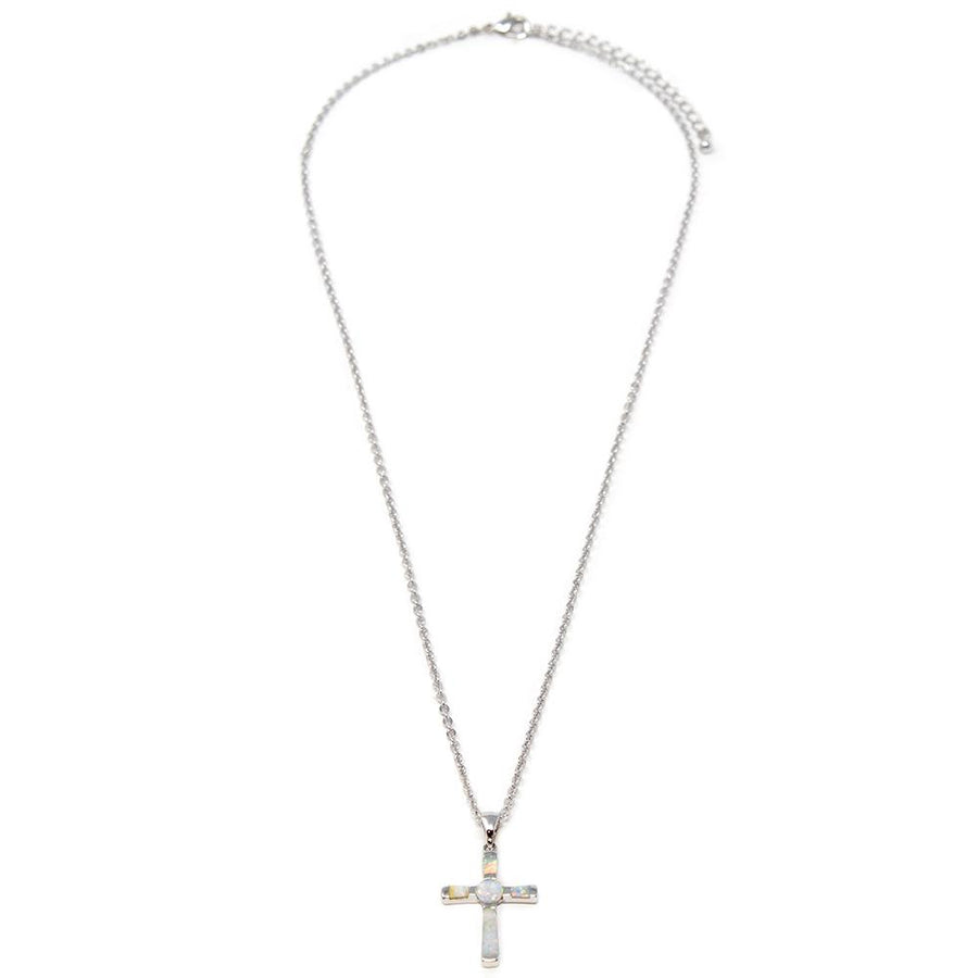 Necklace With Opal Cross Pendant - Mimmic Fashion Jewelry