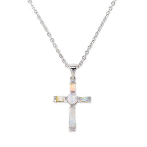 Necklace With Opal Cross Pendant - Mimmic Fashion Jewelry