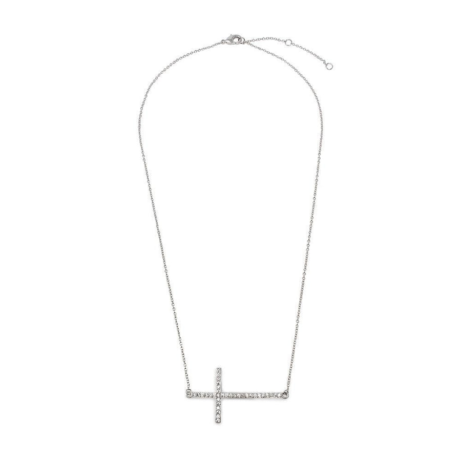 Neck with Horizontal Cross Rhodium Pl - Mimmic Fashion Jewelry