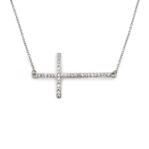 Neck with Horizontal Cross Rhodium Pl - Mimmic Fashion Jewelry
