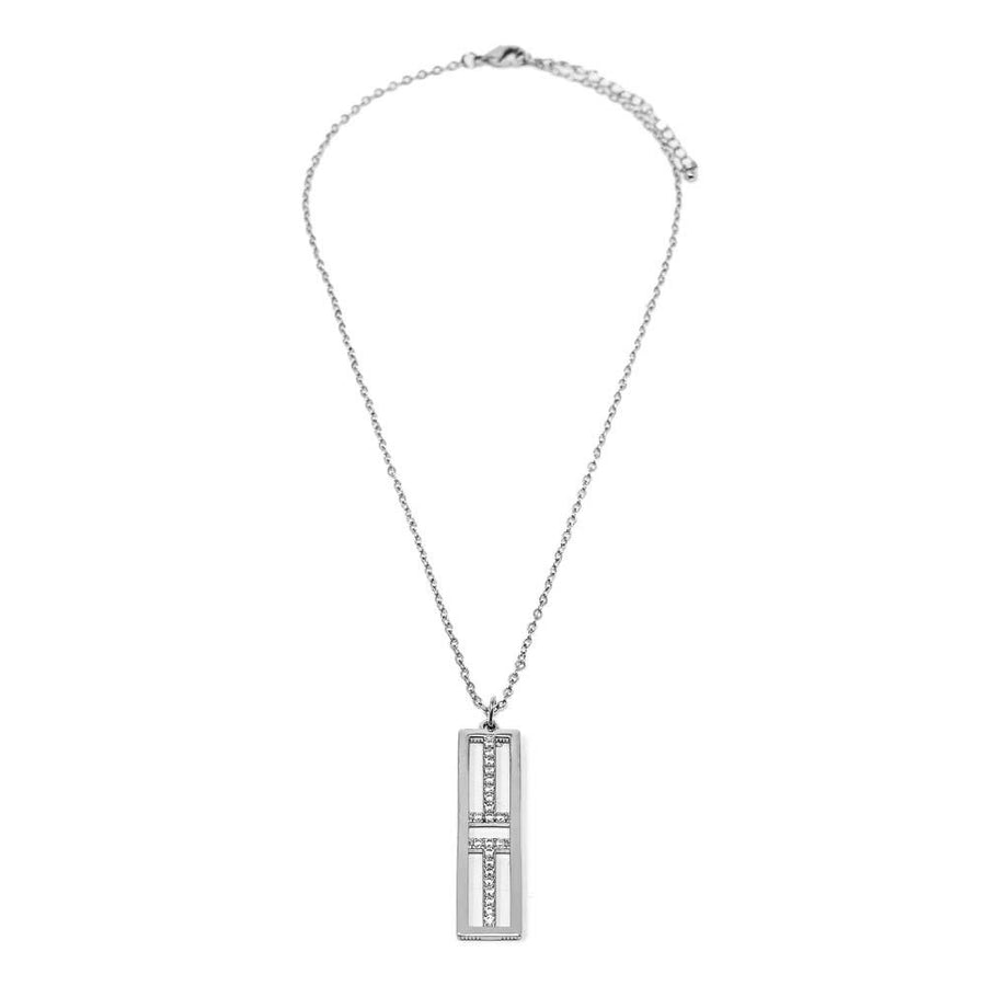 Necklace with Open Bar Pave Pendant Rhodium Plated - Mimmic Fashion Jewelry