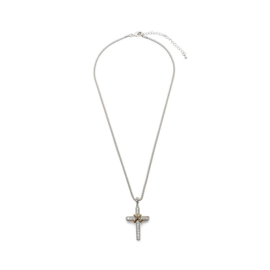 Necklace with 2Tone CZ Cross Pendant - Mimmic Fashion Jewelry