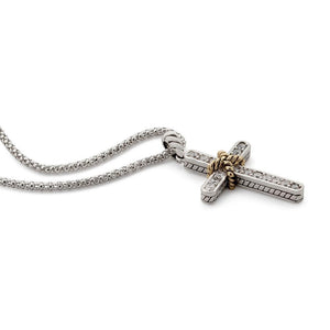 Necklace with 2Tone CZ Cross Pendant - Mimmic Fashion Jewelry