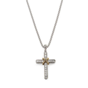 Necklace with 2Tone CZ Cross Pendant - Mimmic Fashion Jewelry