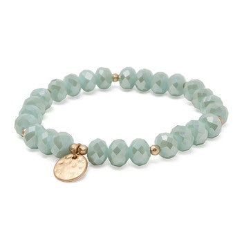 New Mint Glass Bead Bracelet with Disc Charm Gold Tone