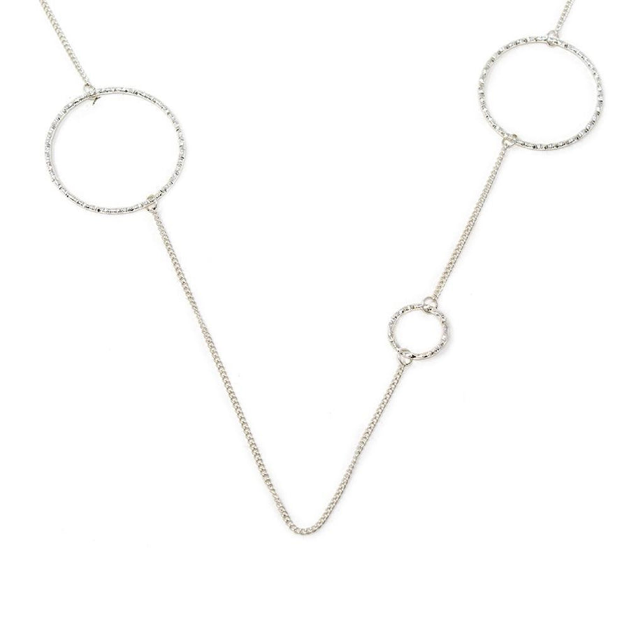 Open Circle Station Long Necklace Silver Tone - Mimmic Fashion Jewelry