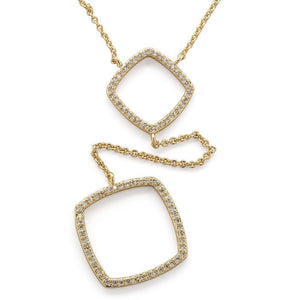 Open Square CZ Drop Necklace Gold Plated - Mimmic Fashion Jewelry