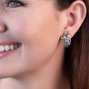 OpenWork Clip On Matte Pave Earring RhodiumPl - Mimmic Fashion Jewelry