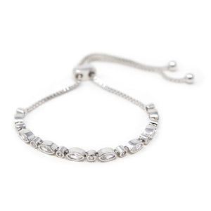 Oval CZ Slide Bracelet Rhodium Pl - Mimmic Fashion Jewelry