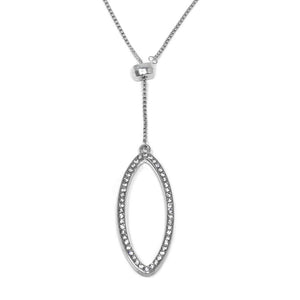 Oval Crystal Slide Necklace Rhodium Plated - Mimmic Fashion Jewelry