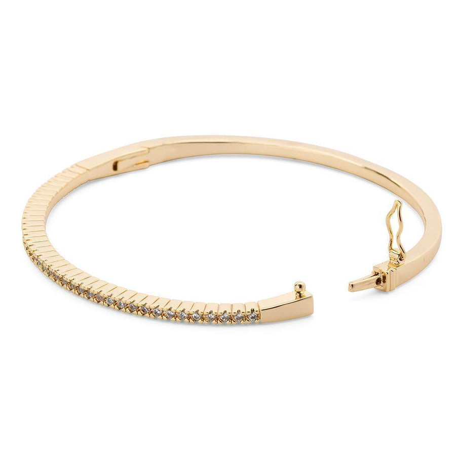 Oval Hinged Bangle w CZ GoldPl - Mimmic Fashion Jewelry