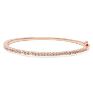 Oval Hinged Bangle w CZ RoseGoldPl - Mimmic Fashion Jewelry