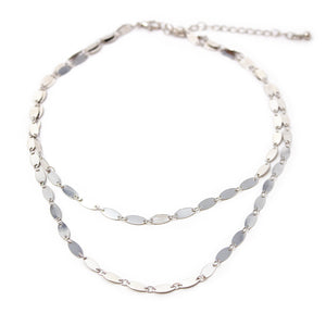 Oval Link Layered Necklace Silver Tone - Mimmic Fashion Jewelry