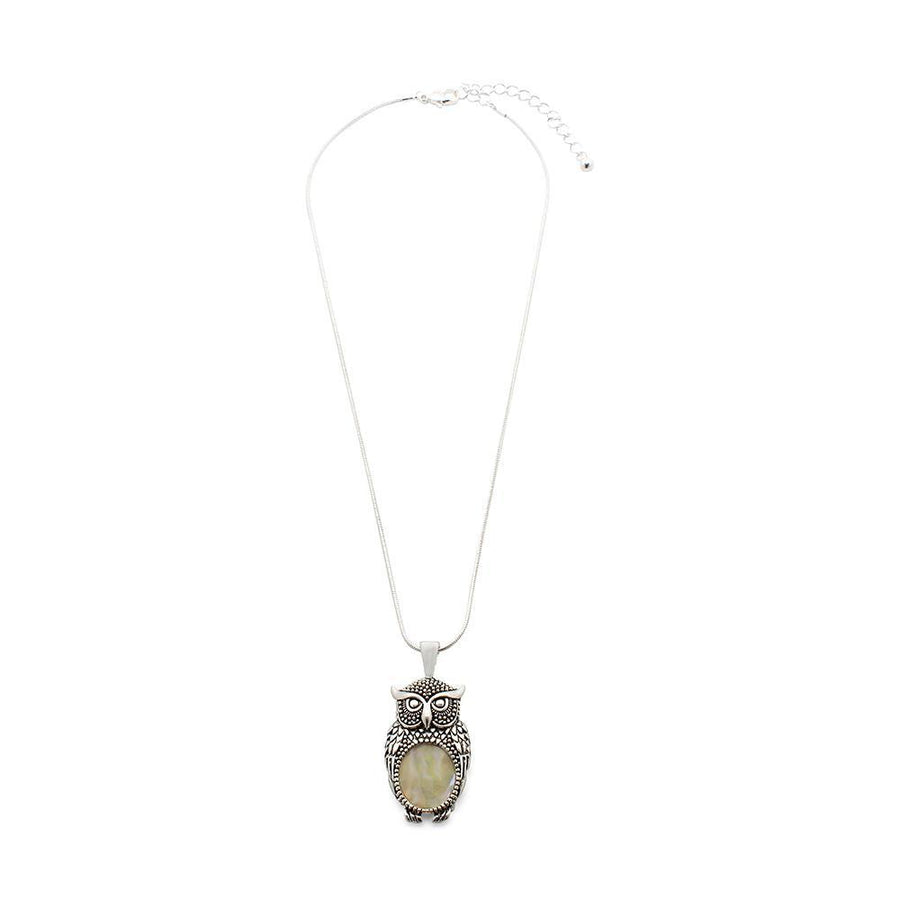 Owl Neck Silvertone MOP - Mimmic Fashion Jewelry