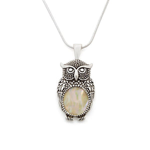 Owl Neck Silvertone MOP - Mimmic Fashion Jewelry