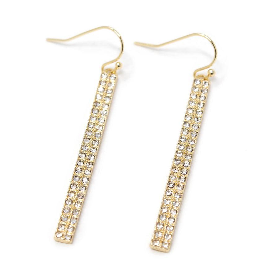 Pave Bar Drop Earrings Gold Tone - Mimmic Fashion Jewelry