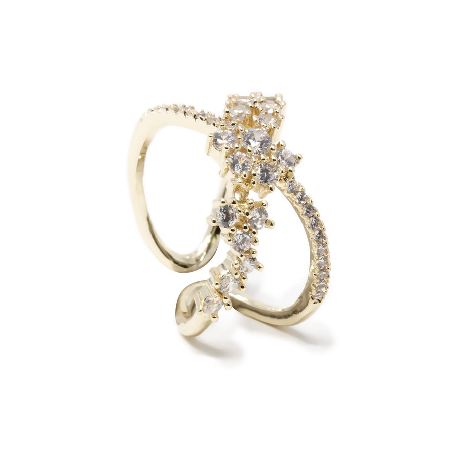 Pave Crossover Ring Gold Tone - Mimmic Fashion Jewelry