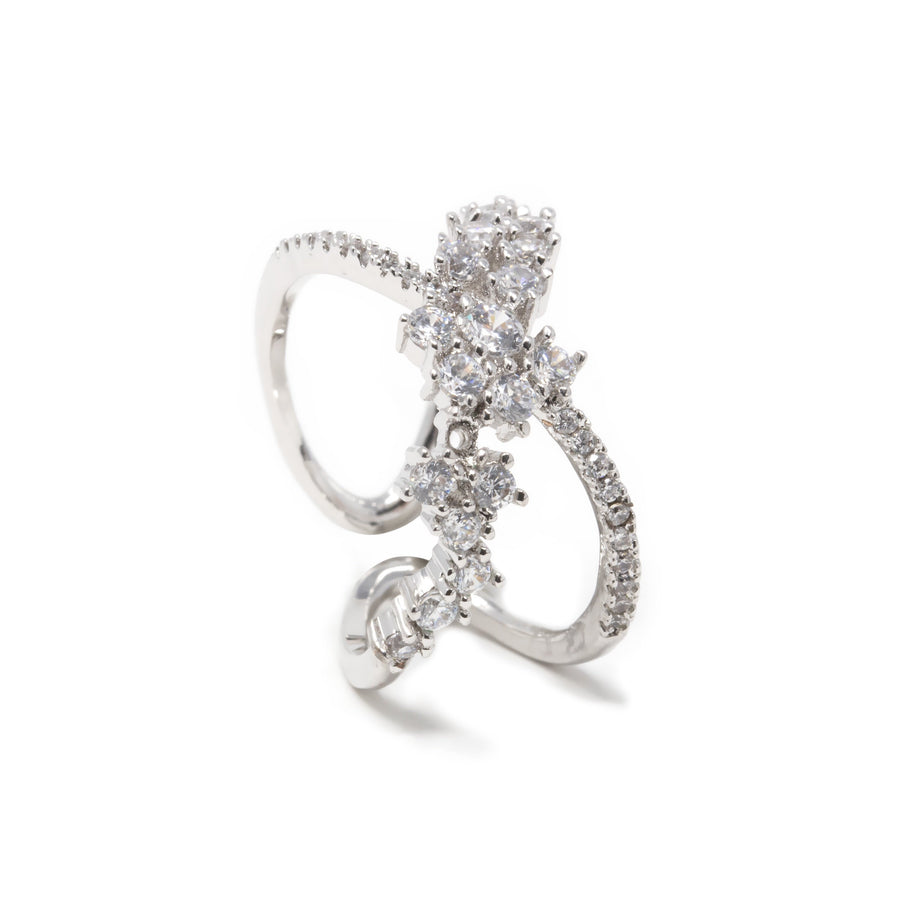 Pave Crossover Ring Rhodium Plated - Mimmic Fashion Jewelry