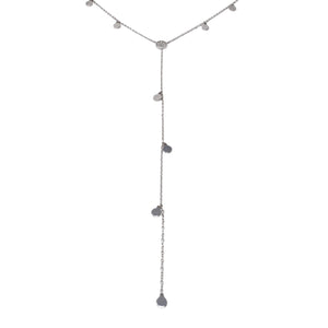 Pave Disc Lariat Necklace Rhodium Plated - Mimmic Fashion Jewelry