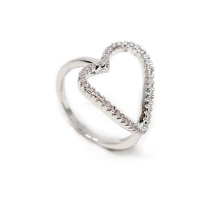 Pave Heart Ring Rhodium Pl - Mimmic Fashion Jewelry