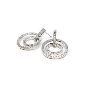 Pave Open Circle Post Earrings Rhodium Plated - Mimmic Fashion Jewelry