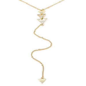 Pave Triangle Lariat Necklace Gold Tone - Mimmic Fashion Jewelry
