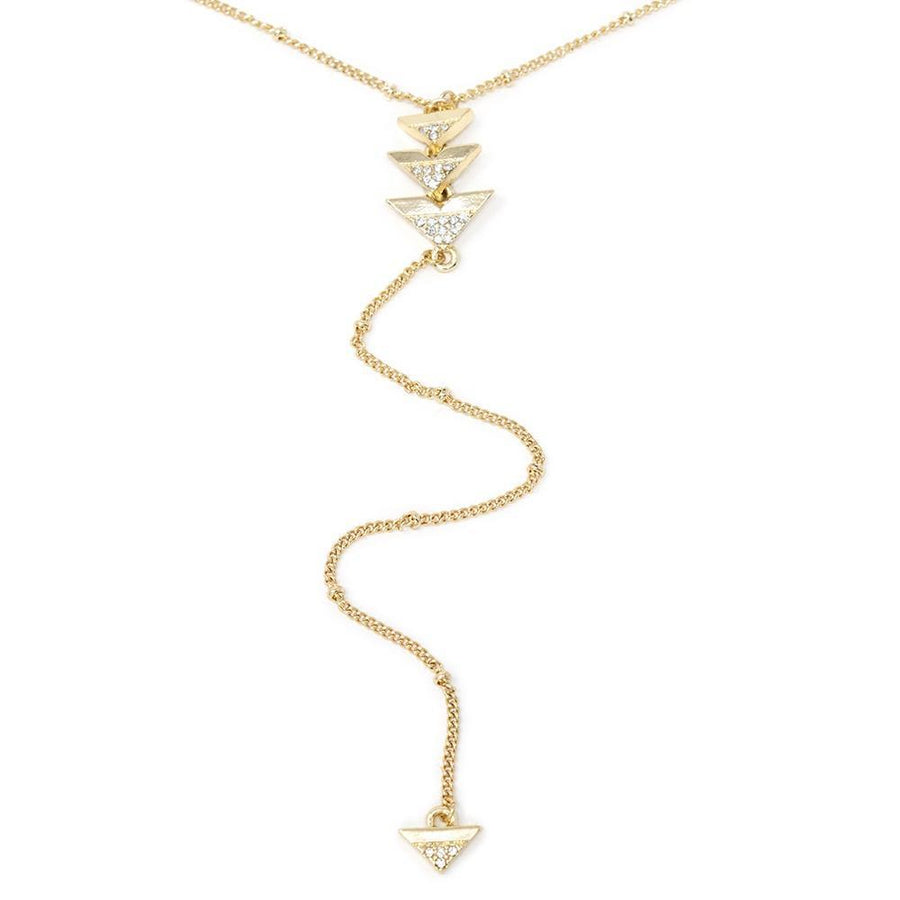 Pave Triangle Lariat Necklace Gold Tone - Mimmic Fashion Jewelry