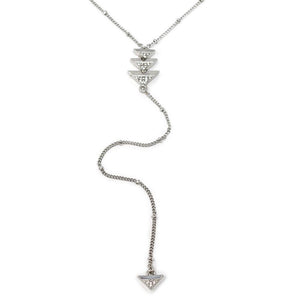 Pave Triangle Lariat Necklace Rhodium Plated - Mimmic Fashion Jewelry