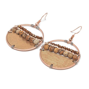 Peach Beaded Open Circle Drop Earrings Two Tone - Mimmic Fashion Jewelry