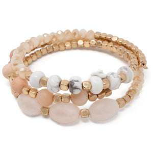 Peach Glass Bead Wrap Bracelet Oval Stone GoldT - Mimmic Fashion Jewelry