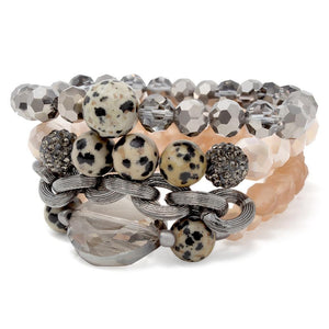 Peach Multi Glass Bead Bracelet w/Links Station Set of 4 - Mimmic Fashion Jewelry