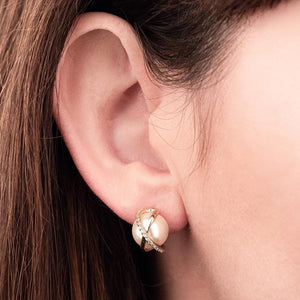 Pearl Earrings w/ GoldPlated Pave CrossOver - Mimmic Fashion Jewelry
