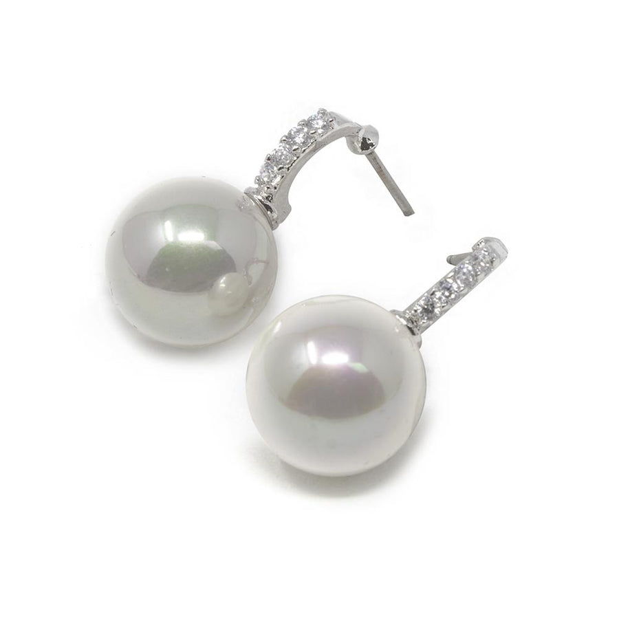 Pearl Earrings with Silver Pave Hoops - Mimmic Fashion Jewelry