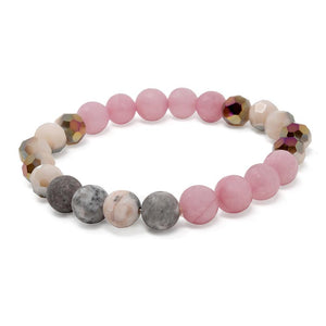 Pink/Grey Jasper Bead Stretch Bracelet - Mimmic Fashion Jewelry