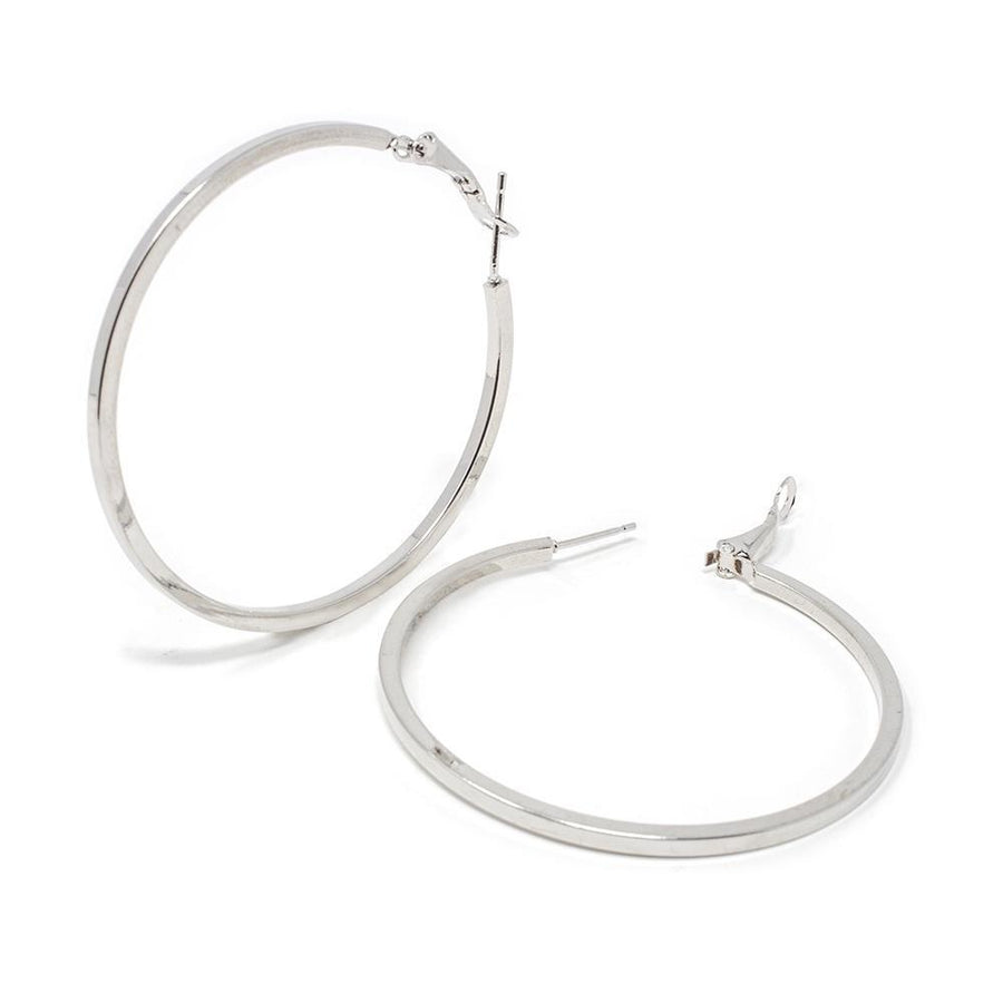 Plain Hoop Earrings 50MM Rhodium Plated - Mimmic Fashion Jewelry