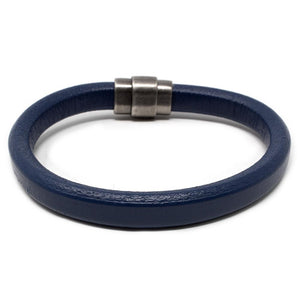 Plain Leather Bracelet with Antique Silver Clasp Blue Large - Mimmic Fashion Jewelry